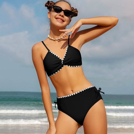Big Girls Swimsuit print Two Piece bikini set Bathing Suit solid color Sleeveless with briefs For Beach Pool Surfing
