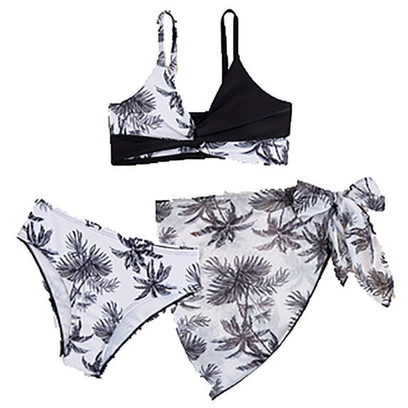 Big Girls Swimsuits Bathing Suits 3 Piece Tropical Floral Swimwear Bikini Sets with Skirt Size 11-12T