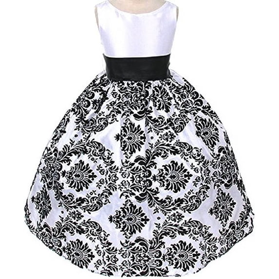 Big Girls' Taffeta Sashed Velvet Flocked Floral Print Easter Summer Flower Girl Dress Black 10 (K29D2)