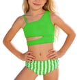 thumbnail image 4 of Big Girls Tankini Set Bathing Suit Graphic Sleeveless Swimsuit Ruffled Striped Print Two Piece With Briefs For Beach Pool, 4 of 7
