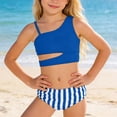 thumbnail image 1 of Big Girls Tankini Set Bathing Suit Graphic Sleeveless Swimsuit Ruffled Striped Print Two Piece With Briefs For Beach Pool, 1 of 9