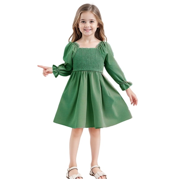 Big Girls Tea Party Dress, Square Neckline with Dramatic Sleeves & Tiered Skirt, Beautiful for Garden Parties, Easter & Afternoon Tea,Green,130