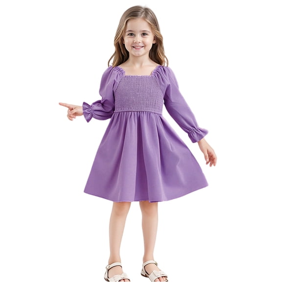 Big Girls Tea Party Dress, Square Neckline with Dramatic Sleeves & Tiered Skirt, Beautiful for Garden Parties, Easter & Afternoon Tea,Purple,100