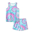 thumbnail image 1 of Topgal Big Girls Tie Dye Colorful Swirl White Stars Pajamas Tank Top & Shorts 2-Piece Clothes Set Cute Jammies Size 6, 1 of 6
