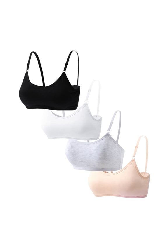 Big Girls Training Bras Multipack Wireless Cotton Light Padded Bra Adjustable Straps Back Closure Soft Edge Stretchy Smooth Comfort Breathable Youth 10-16 Years