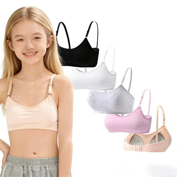Big Girls Training Bras Wireless Cotton Bra Lightly Padded Adjustable Straps Back Closure Comfortable Stretchy Teen First Bra 10-16 Years