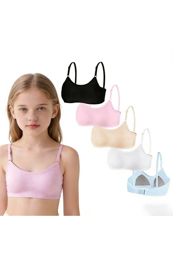 Big Girls Training Bras Wireless Cotton Light Padded Bra for First Time Teens Adjustable Straps Back Closure Soft Edge Stretchy Smooth Comfort Breathable 10-14 Years