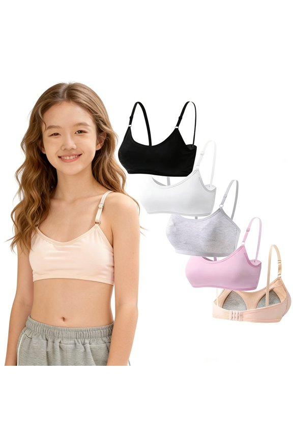 Big Girls Training Bras Wireless Cotton Lightly Padded Bra Adjustable Straps Smooth Edge Comfortable Stretchy First Bra 10-14 Years