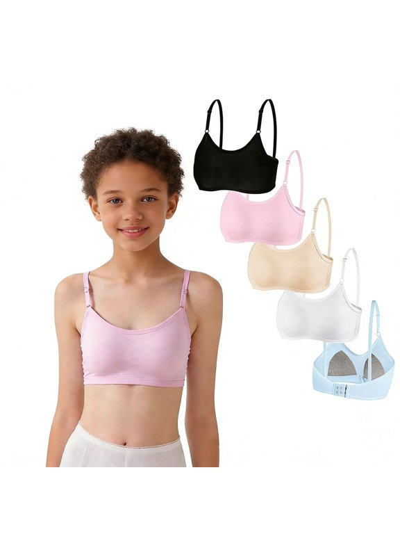Big Girls Training Bras Wireless Cotton Lightly Padded Teen Bras Adjustable Straps Smooth Comfort Breathable Stretchy Soft Edge First Bra for Everyday 10-16 Years