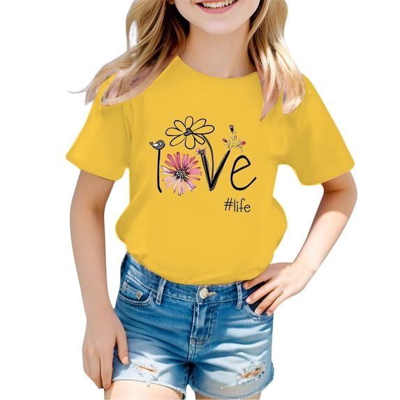 Big Girls Tshirts Summer Fashion Short Sleeve Pattern Print Tee Shirts Casualcrew Neck Loose Fit Basic Tees Size 9-10T