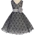 thumbnail image 1 of Big Girls' V Neck All Over Lace Chiffon Belt Flowers Girls Dresses Black 10, 1 of 2