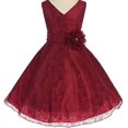 thumbnail image 1 of Big Girls' V Neck All Over Lace Chiffon Belt Flowers Girls Dresses Burgundy 16, 1 of 2