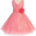 thumbnail image 1 of Big Girls' V Neck All Over Lace Chiffon Belt Flowers Girls Dresses Coral 8, 1 of 2