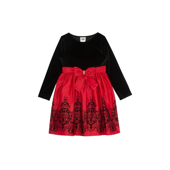 Big Girls Velvet Bodice Dress With Satin Skirt Velvet Red 8