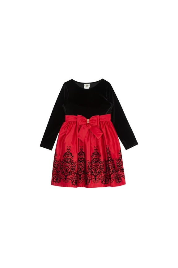 Big Girls Velvet Bodice Dress With Satin Skirt Velvet Red 8