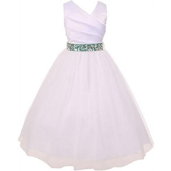 Big Girls' White Rhinestone Belt Communion Flowers Girls Dresses Jade 14 (MB27K6)