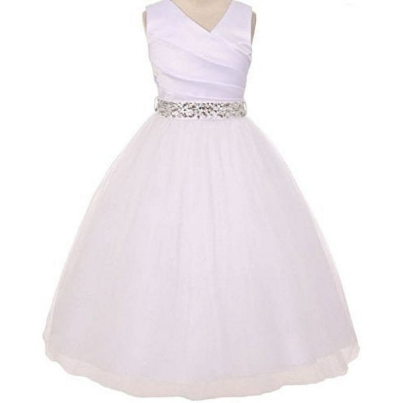 Big Girls' WhiteRhinestone Belt Communion Flowers Girls Dresses White 10