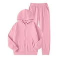 thumbnail image 1 of Big Girls Winter Outfits Lined Hoodie Pants Set Kids Warm Pullover Tracksuit Casual Clothes Light Pink Size 8T, 1 of 4
