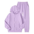 thumbnail image 1 of Big Girls Winter Outfits Lined Hoodie Pants Set Kids Warm Pullover Tracksuit Casual Clothes Light Purple Size 12T, 1 of 4