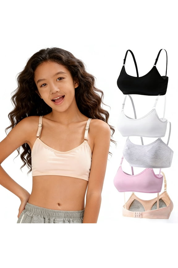Big Girls Wireless Training Bra Cotton Light Padded Teen Bras Adjustable Straps Smooth Breathable Soft First Bra 10-14 Years
