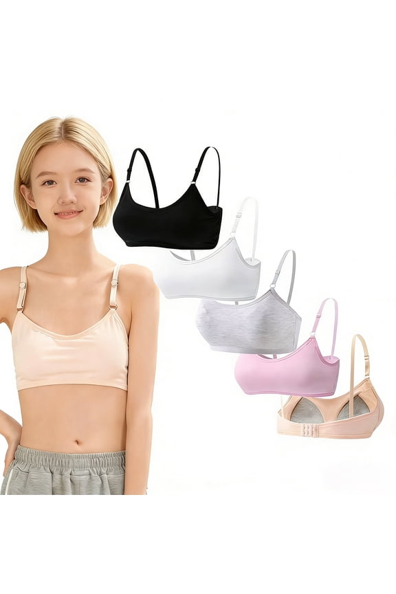 Big Girls Wireless Training Bra Cotton Lightly Padded Teen Bras Adjustable Straps Smooth Breathable Soft First Bra 10-14 Years