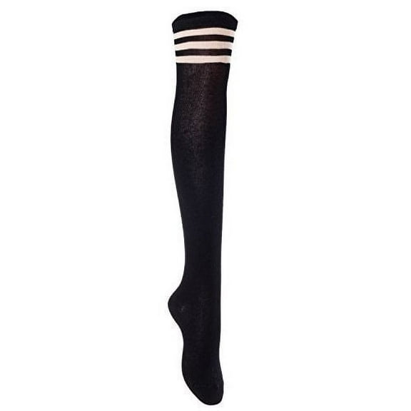 Big Girls' Women's 1 Pair Over Knee High Thigh High Cotton Socks Leg Warmers J1022 Size L/XL(Black) 4p1c1