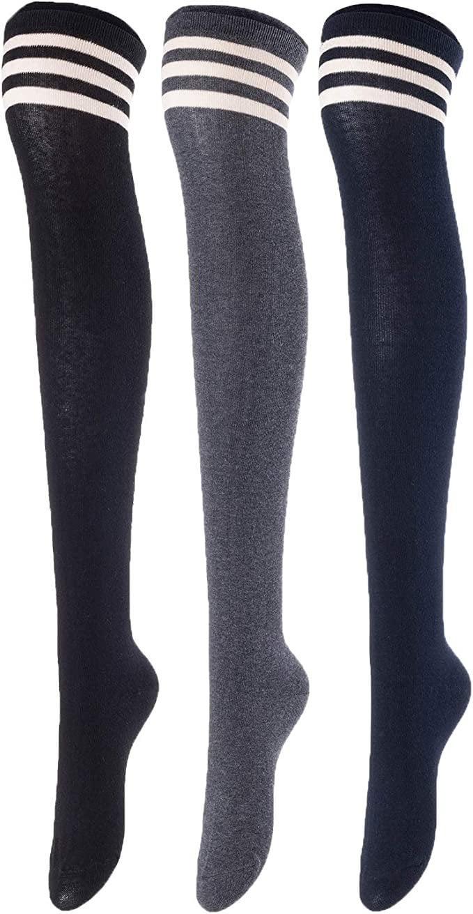 Big Girls Women's 3 Pairs Fancy Design, Thigh High Cotton Boot Socks ...