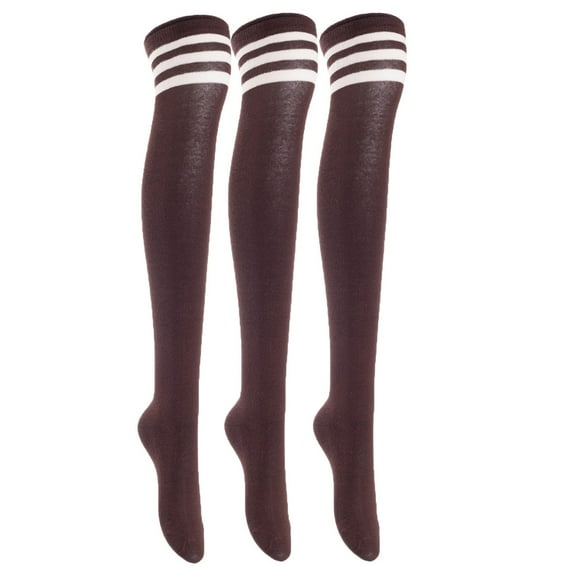 Big Girls Women's 3 Pairs Thigh High Cotton Boot SocksFancy Design, Colors Size 6-9 Coffee