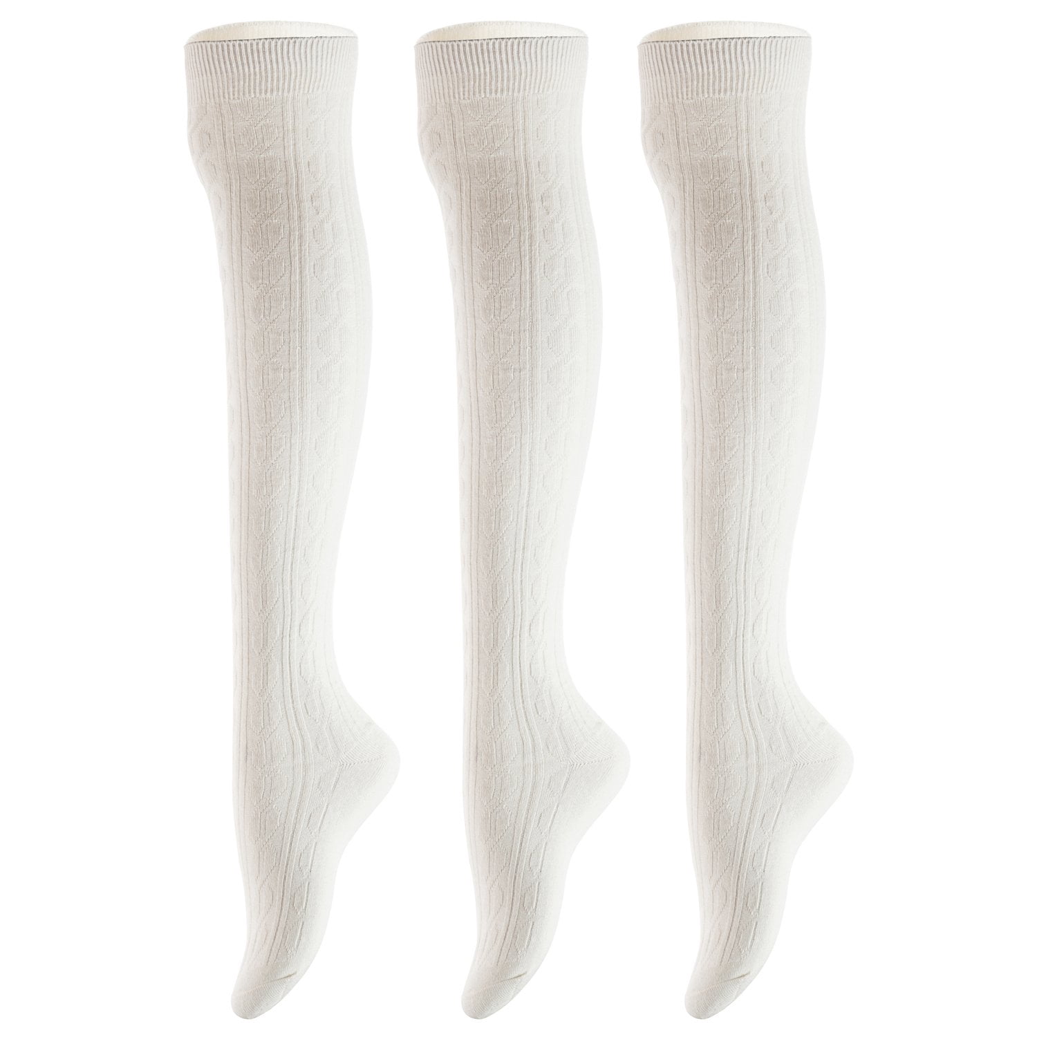 Big Girls Women's 3 Pairs Thigh High Cotton Boot SocksFancy Design ...
