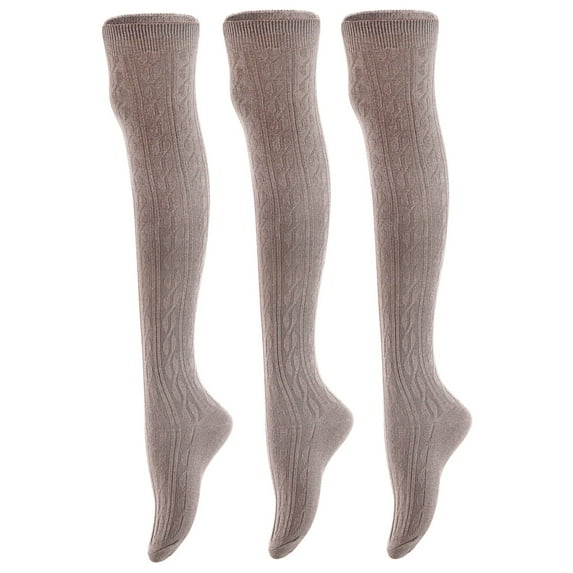 Big Girls Women's 3 Pairs Thigh High Cotton Boot SocksFancy Design, Colors Size 6-9 Dark Grey