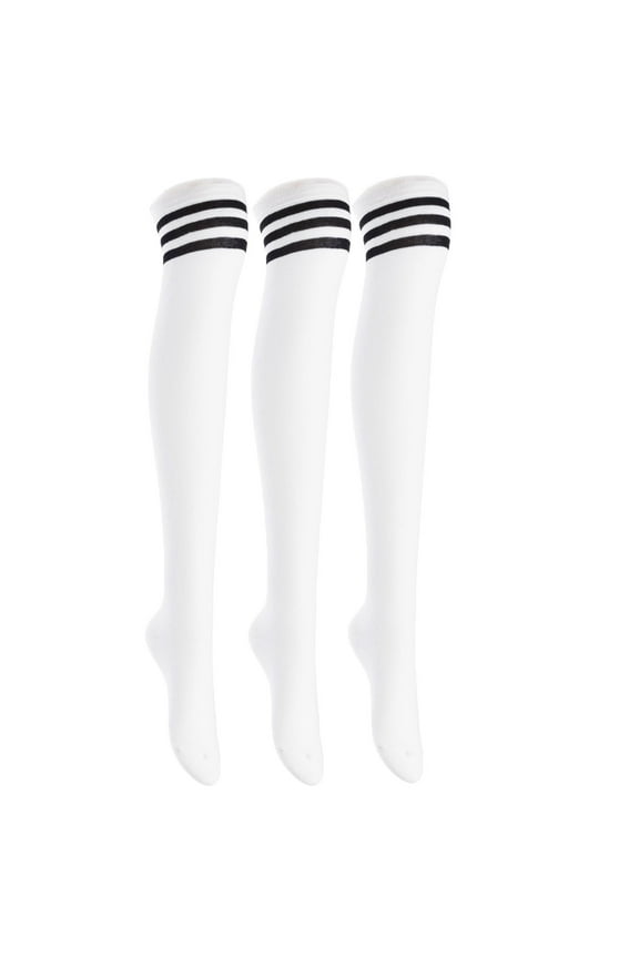 Big Girls Women's 3 Pairs Thigh High Cotton Boot SocksFancy Design, Colors Size 6-9 White