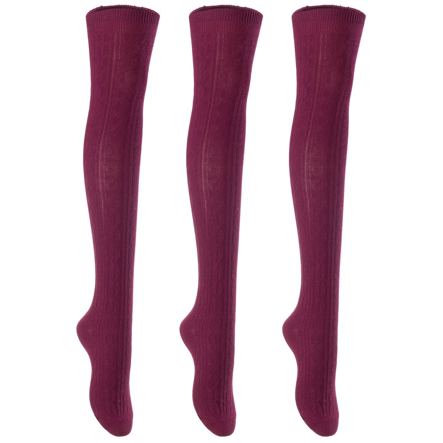 Big Girls Women's 3 Pairs Thigh High Cotton Boot SocksFancy Design ...