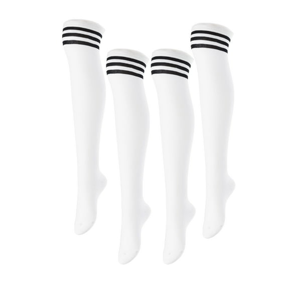 Big Girls' Women's 4 Pairs Over Knee High Thigh High Cotton Socks Leg Wamers Size L/XL(White) 4p1c5