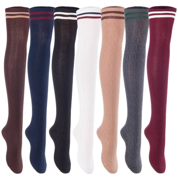 Big Girls' Women's 4 Pairs Over Knee High Thigh High Cotton Socks Leg Warmers J1023 Size L/XL(Assorted)