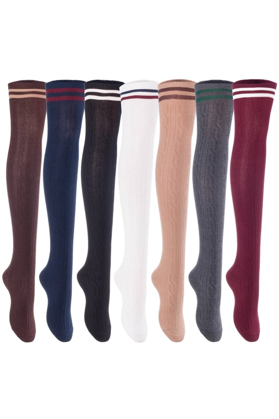 Big Girls' Women's 4 Pairs Over Knee High Thigh High Cotton Socks Leg Warmers J1023 Size L/XL(Assorted)