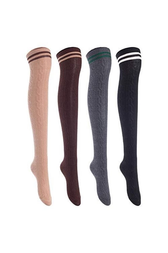 Big Girls' Women's 4 Pairs Over Knee High Thigh High Cotton Socks Leg Warmers J1023 Size L/XLDark Grey 4p1c2
