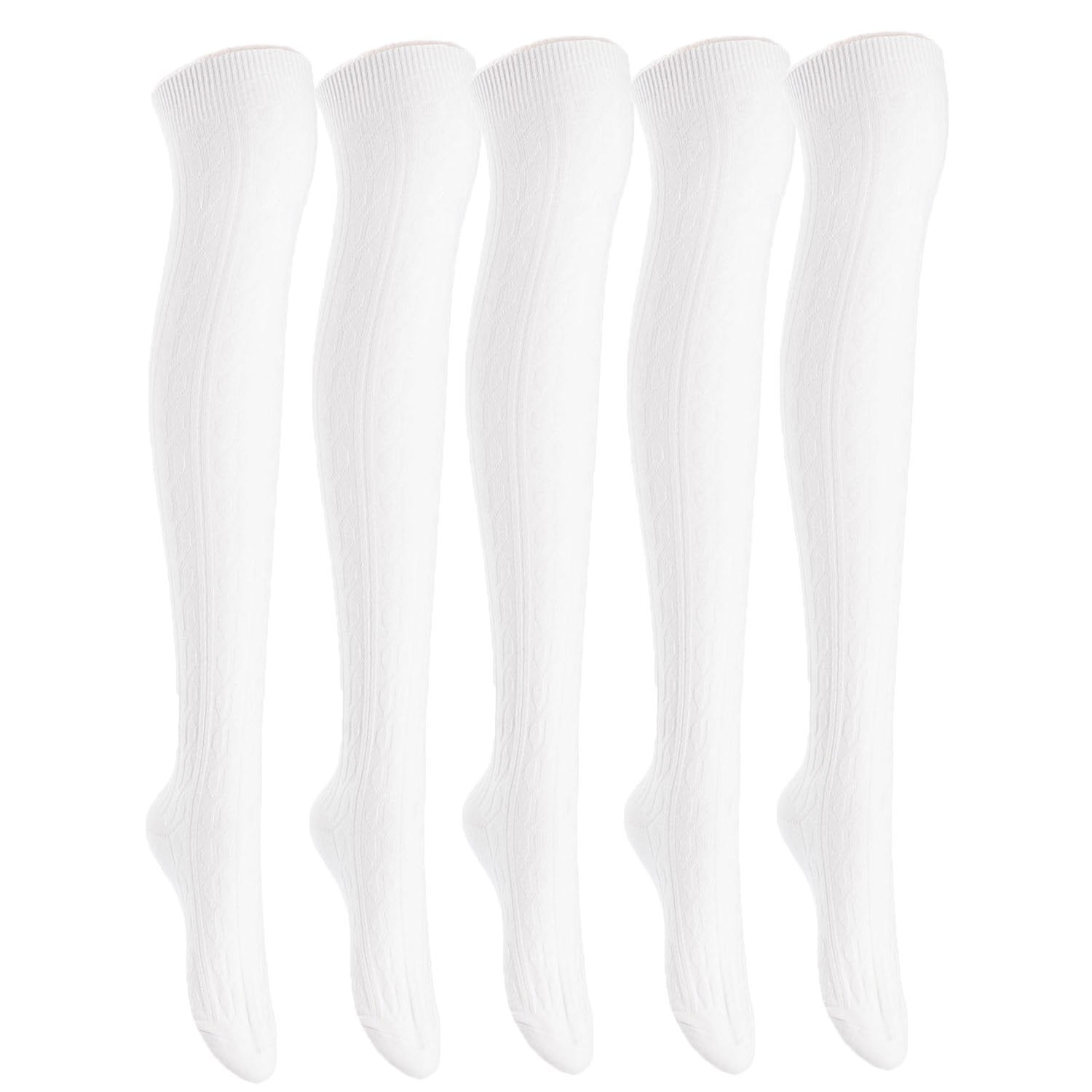 Big Girls Women's 5 Pairs Thigh High Cotton Boot SocksFancy Design ...