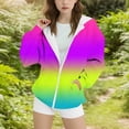 thumbnail image 1 of Big Girls Zip Up Fleece Hoodie Jacket,for Big Kids Gradient Rainbow Long Sleeve Casual Outer Coat with Pockets Daily School Outerwear Light Blue 10-11 Years, 1 of 5
