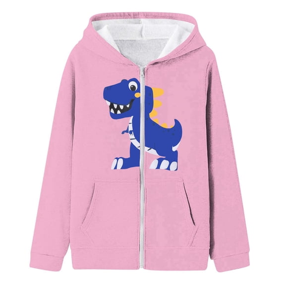 Big Girls Zip Up Hoodie Oversized Dinosaur Print Jacket For Kids Warm Fleece Outerwear Cozy Casual Winter Coat For Children Soft Comfy Loose Streetwear Tops Size 11-12T