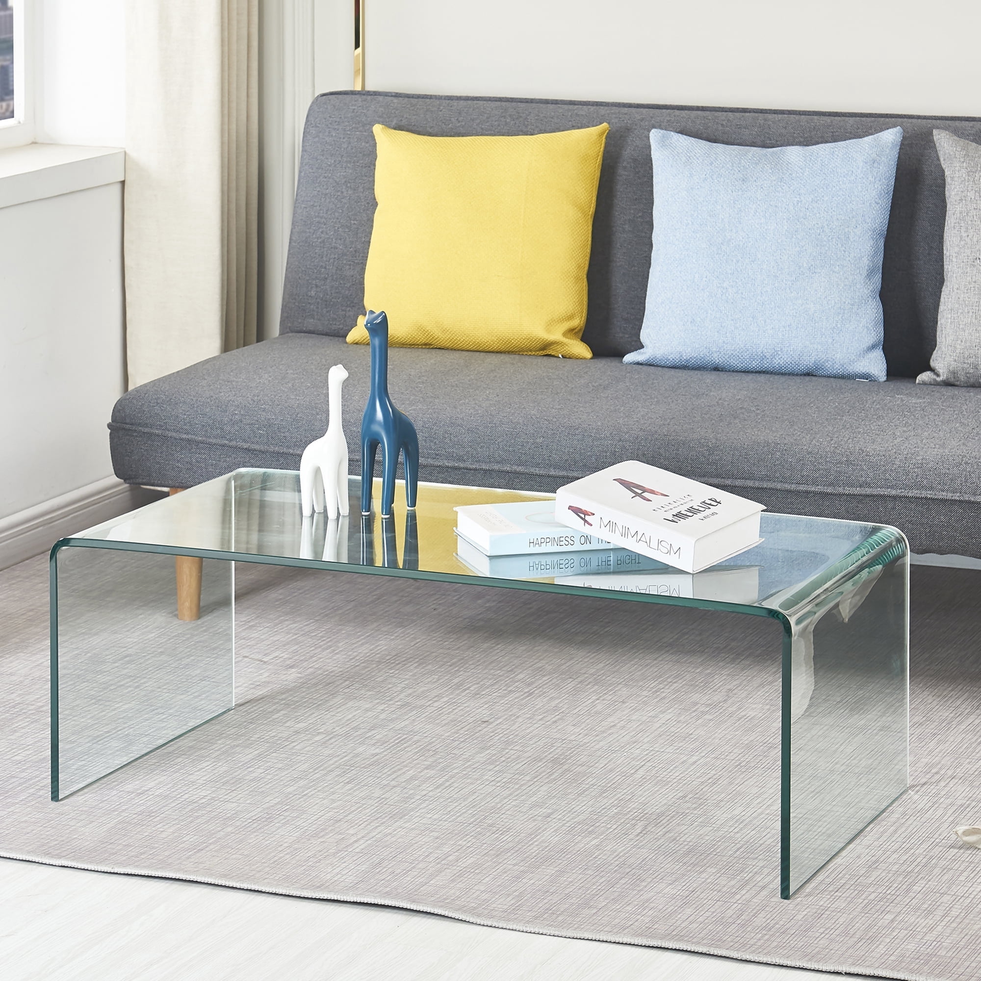 SMARTIK Glass Coffee Table, Modern Big Clear Coffee Tables - Walmart.com