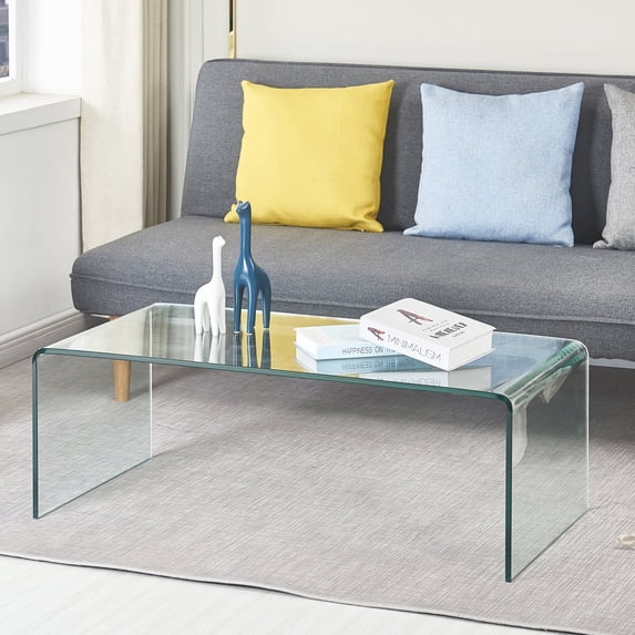 SMARTIK Glass Coffee Table, Modern Big Clear Coffee Tables