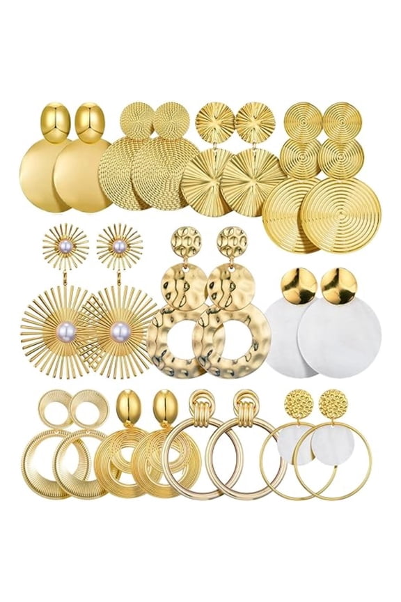 Big Gold Earrings for Women 11 Pairs Statement Dangle Earrings Set, Versatile Round Disc Styles