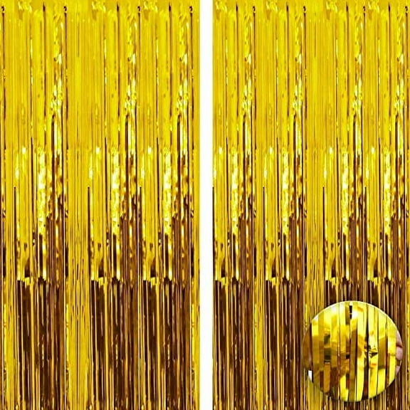 Big, Gold Foil Curtain Backdrop - 6.4x8 Feet, Pack of 2 | Metallic Gold Fringe Curtain Backdrop | Gold Foil Fringe Curtain | Gold Streamer Backdrop for Birthday, Disco Party and Graduation D
