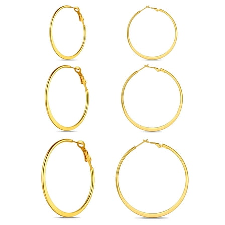Ydou Big Gold Hoop Earrings for Women, 3 Pairs, 40/50/60MM, 14K Gold Plated