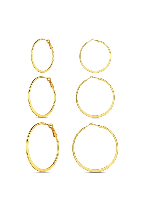 Big Gold Hoop Earrings for Women, 3 Pairs, 40/50/60MM, 14K Gold Plated