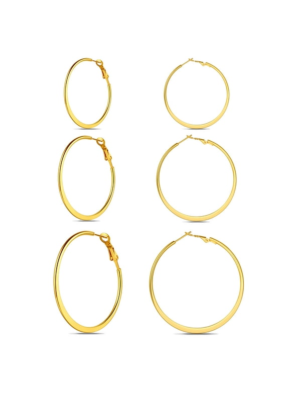 Big Gold Hoop Earrings for Women, 3 Pairs, 40/50/60MM, 14K Gold Plated
