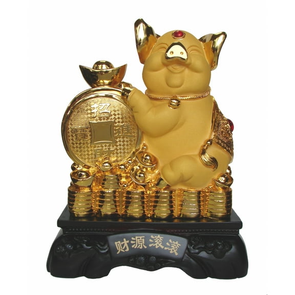 Big Golden Pig Statue w/ Chinese Coin for Chinese Lunar Year of Pig