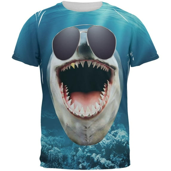 Big Goofy Shark In Sunglasses All Over Mens T Shirt Multi SM