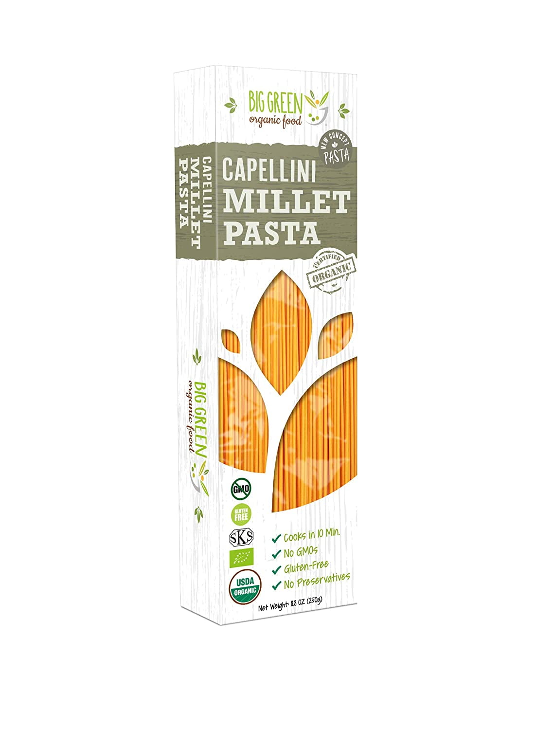 Big Green Organic Food- Organic Millet Capellini, 8.8 oz (3 Packs)
