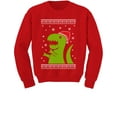 thumbnail image 1 of Big Green Trex Santa Ugly Christmas Sweater - Funny Youth Kids Sweatshirt Medium Red, 1 of 5